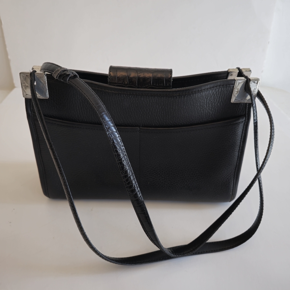 Brighton Vintage Handbag Shoulder Bag Black Brown Croc Leather - Picture 8 of 16
